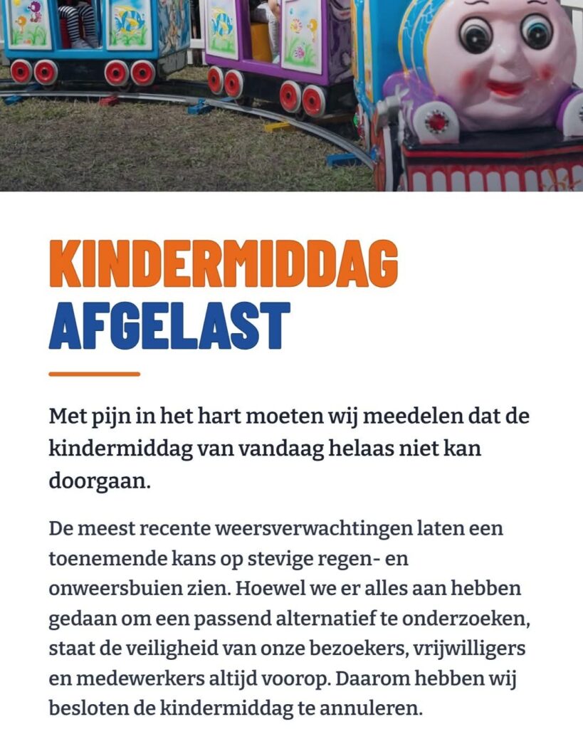 Van Rhijn bouw Kindermiddag in de Zanderij is helaas afgelast
